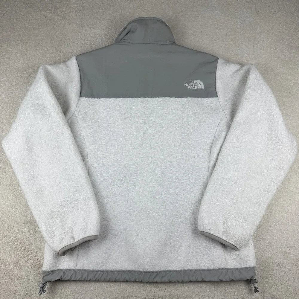 The North Face Denali Jacket Women Small‎ White Gray Polartec Fleece Full Zip